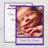 Carte Faire-part plat pour bébé fille (Devant / Derrière)