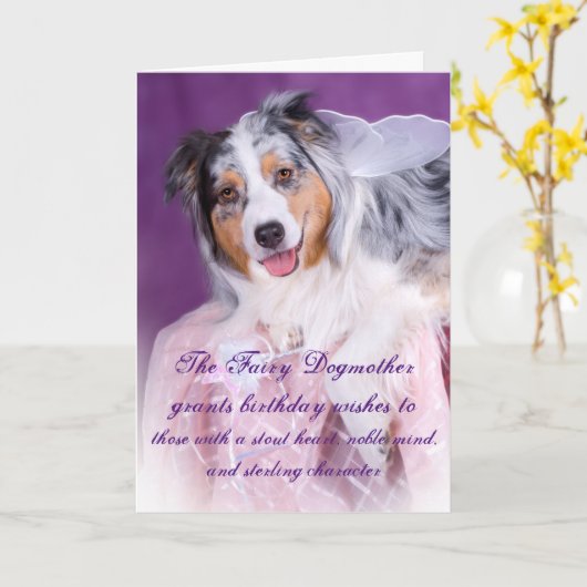 Carte Fairy Dogmère Funny Ajouter un nom Anniversaire (Fleur jaune)