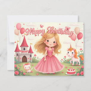 Carte Fairy Princess Anniversaire dans un rêve rose