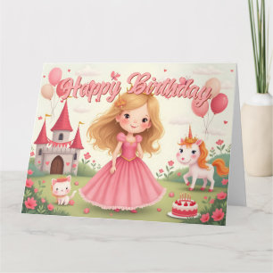 Carte Fairy Princess Anniversaire dans un rêve rose