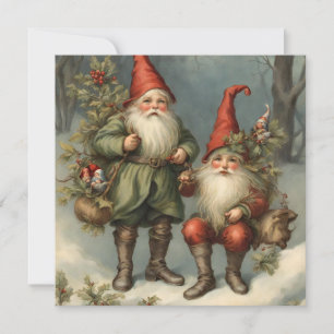 Carte Fairy Tale Noël Gnomes dans la forêt d'hiver
