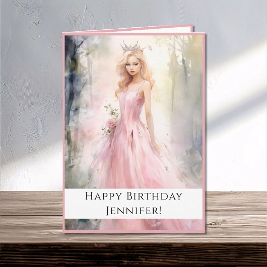 Carte Fairy Tale Princesse en rose Joyeux Anniversaire N