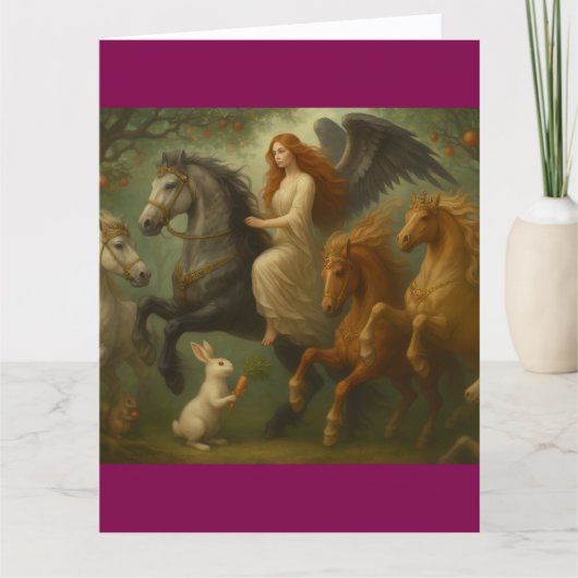 Carte Fairytale Horses and Angel Folded Greeting Card (Devant)