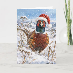 Carte Faisan de Noël dans un champ hivernal