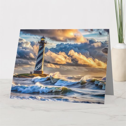 Carte Faisceau du phare spectaculaire avec des vagues or (Devant)