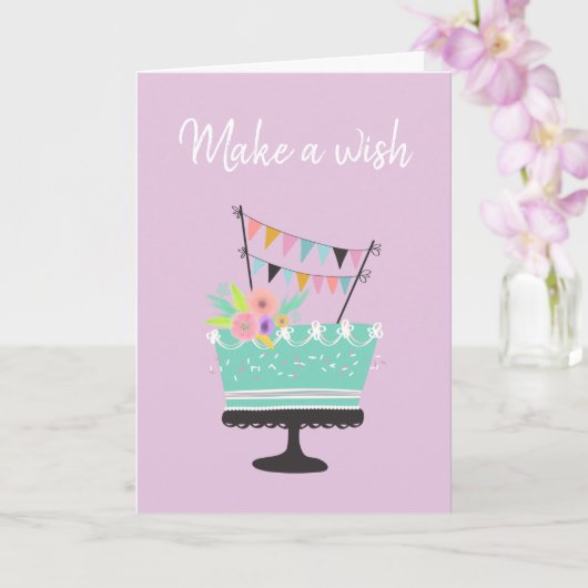 Carte Faites un doux voeu gâteau d'anniversaire (Orchidée)