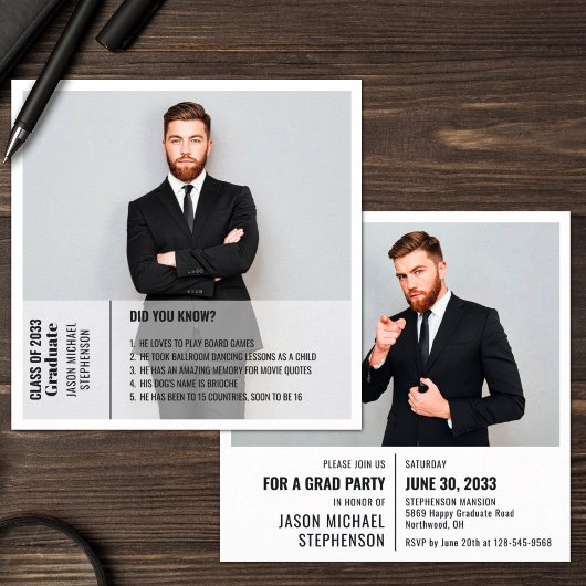 Carte Faits amusants 2 photo moderne graduation faire-pa