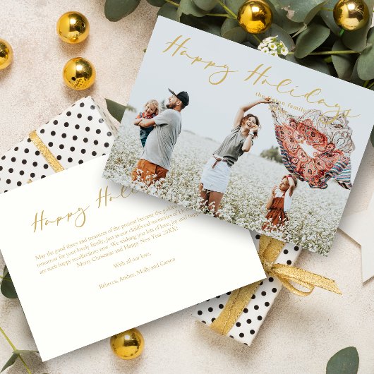 Carte Fake Gold Minimalist Happy Holidays Modern Script