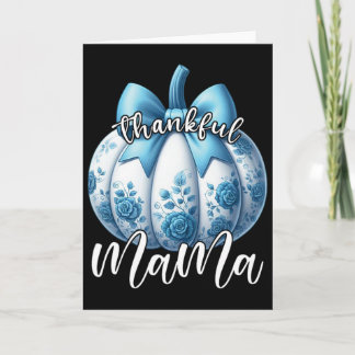 Carte Fall Blue Floral Pumpkin Thankful Mama