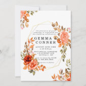 Carte Fall Dark Red Orange Floral Gold Wedding Invite (Devant)