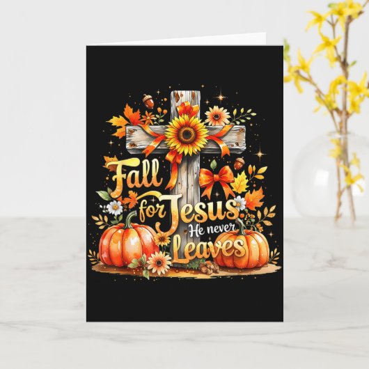 Carte Fall For Jesus Christian Pumpkin Autumn Cross (Fleur jaune)