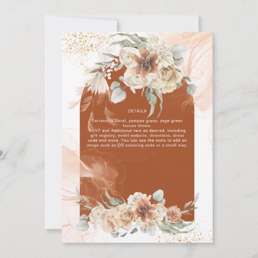 Carte Fall Terracotta Floral Pampas FÊTE DES MARIÉES en (Dos)
