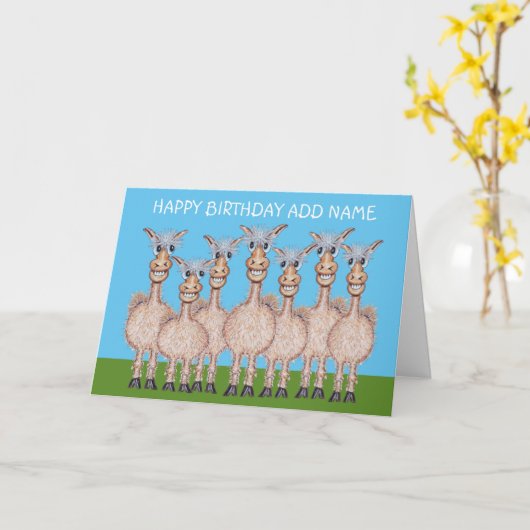 Carte famille Alpaca ou Llama souriante (Fleur jaune)