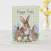 Carte Famille Bunny Pâques En vichy (Fleur jaune)