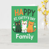 Carte Famille Chats Verts Joyeuse (Fleur jaune)