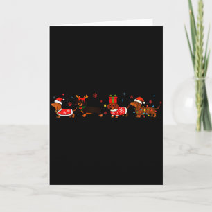 Carte Famille Dachshund Santa Traîneau Renne Neige Noël