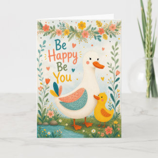 Carte Famille de canards mignons, soyez heureux, soyez v