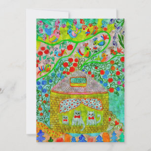 Carte Famille de chat capricieuse dans une maison confor