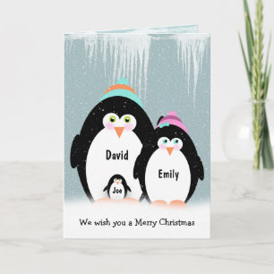 Carte Famille de pingouins de Noël avec bébé