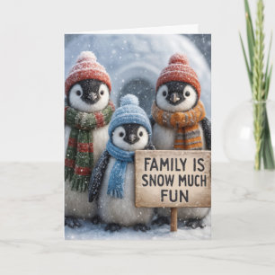 Carte Famille De Pingouins De Noël Dans Les Snowflakes