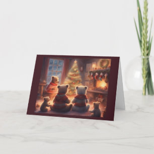 Carte Famille d'ours fantaisiste Noël au coin du feu