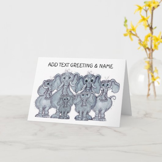 Carte Famille éléphant  (Fleur jaune)