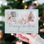 Carte Famille moderne 2 Photos Script Bleu Joyeux Noël<br><div class="desc">Famille moderne 2 Photos Script Frosty Bleu Joyeux Noël. Remplacez simplement les deux exemples de photos par les vôtres et personnalisez avec votre salutation et vos noms en bas. Joyeux Noël est dans un script stylé.</div>
