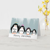 Carte Famille Penguin De Noël En Neige (Fleur jaune)