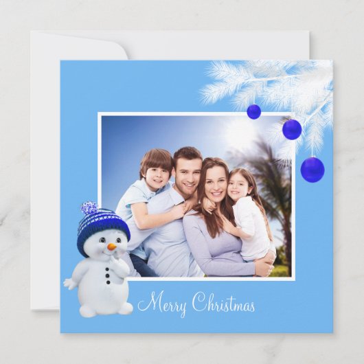 Carte Famille personnalisée & Snowman sur Sky Blue Chris (Devant)
