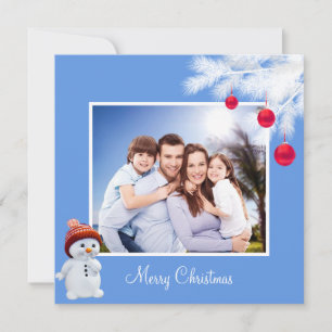 Carte Famille personnalisée & Snowman sur Sky Blue Chris