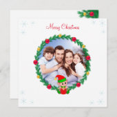 Carte Famille sur mesure, Pine Wreath & Cute Elf Christm (Devant / Derrière)