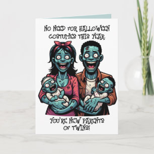 Carte Famille Zombie avec jumeaux   Halloween drôle