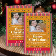 Family Christmas Stripes Photo Holiday Postcard