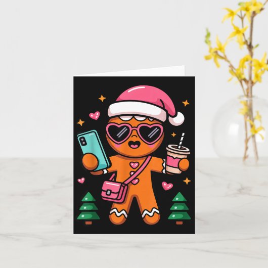 Carte Family Matching Christmas Pajama Gingerbread Selfi (Fleur jaune)