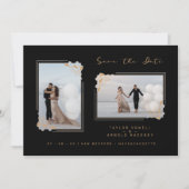 Carte Fancy Golden Minimalist Branches 2 Photos Wedding (Devant)