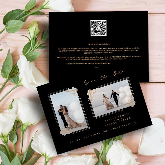 Carte Fancy Golden Minimalist Branches 2 Photos Wedding