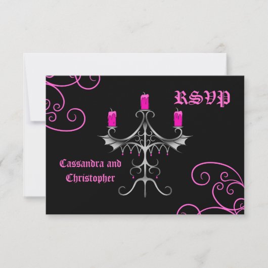 Carte Fancy gothique candélabre rose chaud sur mariage n (Devant)