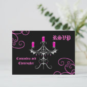 Carte Fancy gothique candélabre rose chaud sur mariage n (Debout devant)