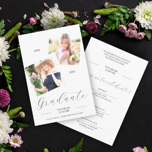 Carte Fancy Script 2 Photos Puis & Maintenant Graduation