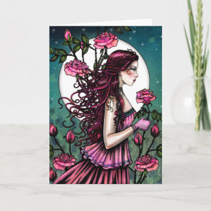 Carte Fantaisie de jeune fille à la rose espagnole Art