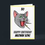 Carte Fantaisie Meowing Cat White 30th Son Birthday<br><div class="desc">Funny Meowing Cat White 30th Son Birthday, un design unique fait pour quiconque cherche quelque chose de spécial pour son fils le jour de son anniversaire. Le design comporte un chat mignon à l'avant avec du texte personnalisable que vous pouvez personnaliser, alors n'hésitez pas à le customiser pour faire votre...</div>