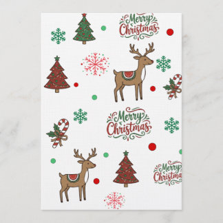 Carte fantaisiste de Noël avec arbre et cerf rouge