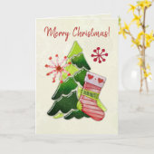 Carte Fantasie de sapin de Noël et de chaussettes (Fleur jaune)