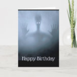 Carte Fantasy Alien Fog Birthday Scary Ghost Night<br><div class="desc">Fantasy Alien Fog Creature Scary Ghost Night Frightening ou spooky Night Forest Scene.  Great for that Birthday on Halloween or those who love aliens.  Inside verse,  "Hope it's out of this world"</div>