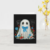 Carte Fantôme Avec Coquette Bow Bleu Et Fleurs Halloween (Fleur jaune)