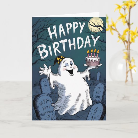 Carte Fantôme d'anniversaire (Fleur jaune)