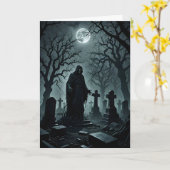 Carte Fantôme dans la Nuit d'Halloween du Cimetière (Fleur jaune)