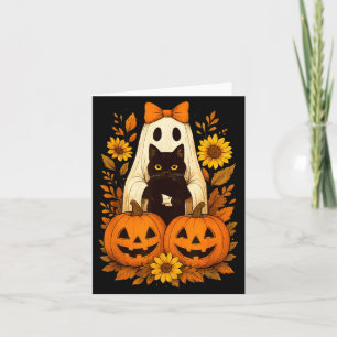 Carte Fantôme de Halloween mignon vintage tenant un chat