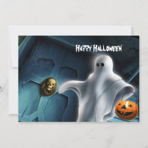 Carte Fantôme d'Halloween avec citrouille