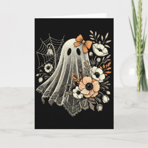 Carte Fantôme d'Halloween avec fleurs vintage